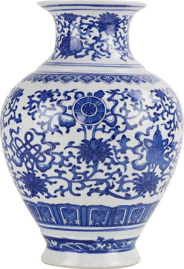 Fine Asianliving Chinese Vaas Porselein Handgeschilderd Lotus Blauw-Wit D21xH28cm