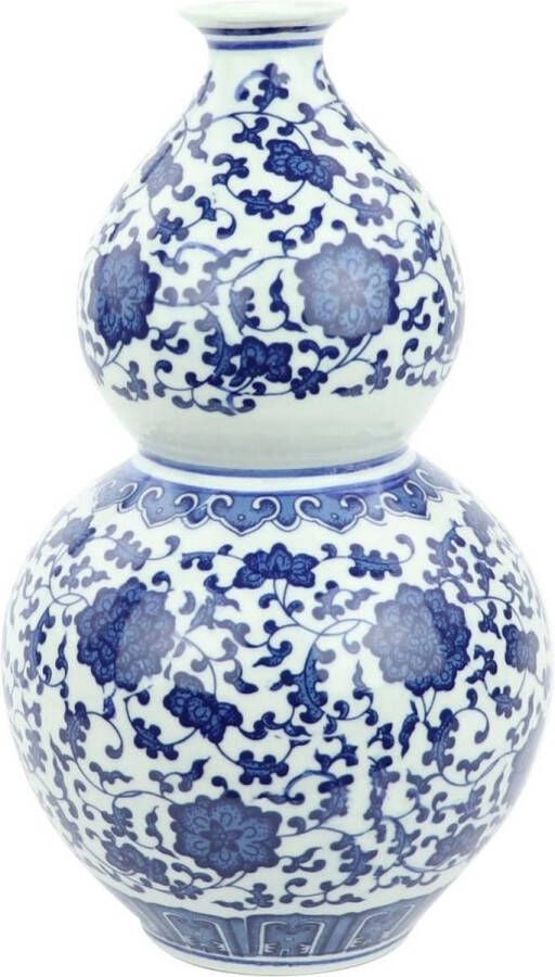 Fine Asianliving Chinese Vaas Porselein Lotus Handgeschilderd Blauw-Wit D19xH33cm