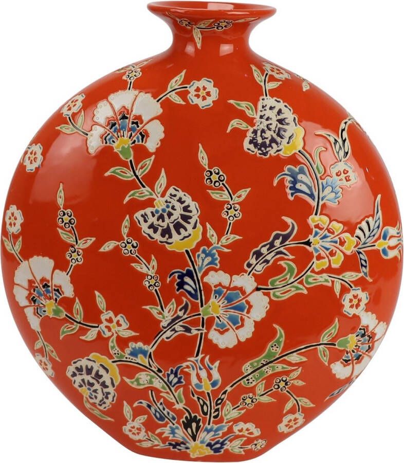 Fine Asianliving Chinese Vaas Porselein Oranje Bloemen Handgeschilderd B32xD12xH34cm
