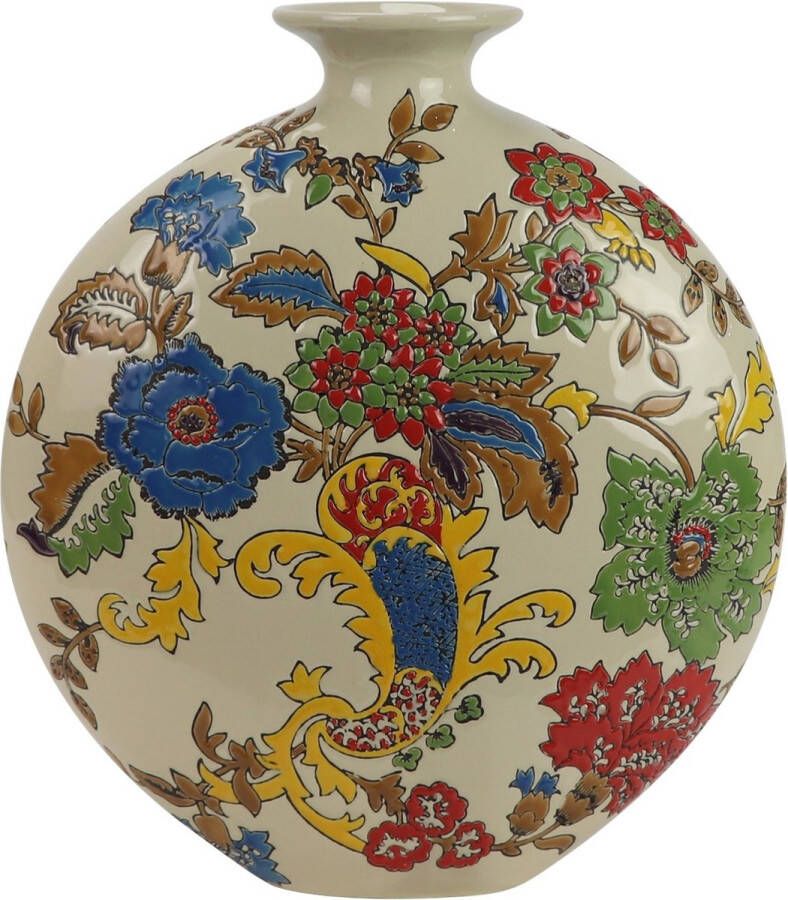 Fine Asianliving Chinese Vaas Porselein Wit Bloemen Handgeschilderd B32xD12xH34cm