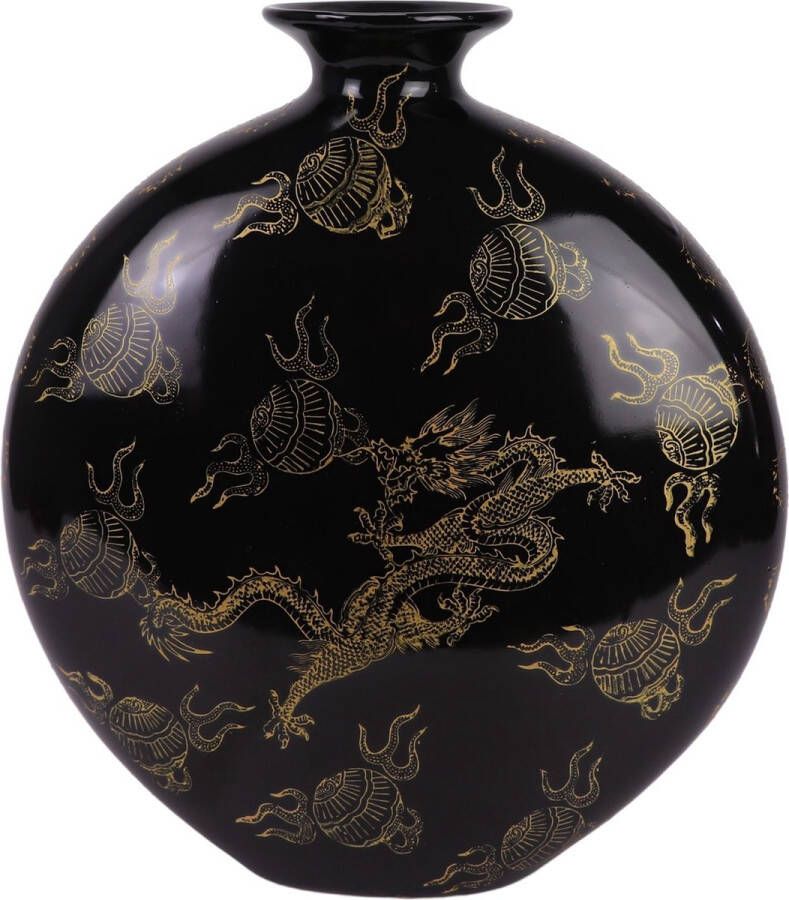Fine Asianliving Chinese Vaas Porselein Zwart Draak Handgeschilderd B32xD12xH34cm