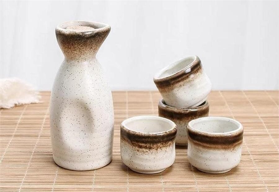 Fine Asianliving Sake Set Giftbox Wit Handgemaakt Hotaru Set 5 Japanse Sake Set Sake Servies Sakefles Sake kopjes