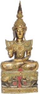 Fine Asianliving Iwa Royal Zittende Boeddha op Olifant Voet Zwart Goud Handgemaakt van Massief Boomstam B45xD32xH75cm