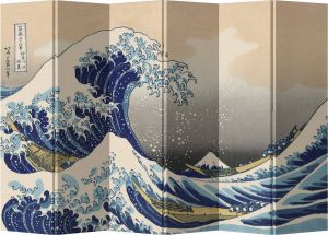 Fine Asianliving Japans Kamerscherm Scheidingswand B240xH180cm 6 Panelen Kanagawa Nami