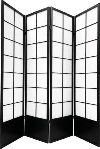 Fine Asianliving Japans Kamerscherm Shoji B180xH180cm Scheidingswand Zwart Miura