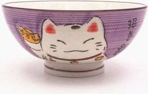 Fine Asianliving Japans Servies Lucky Cat Kom Paars 15cm