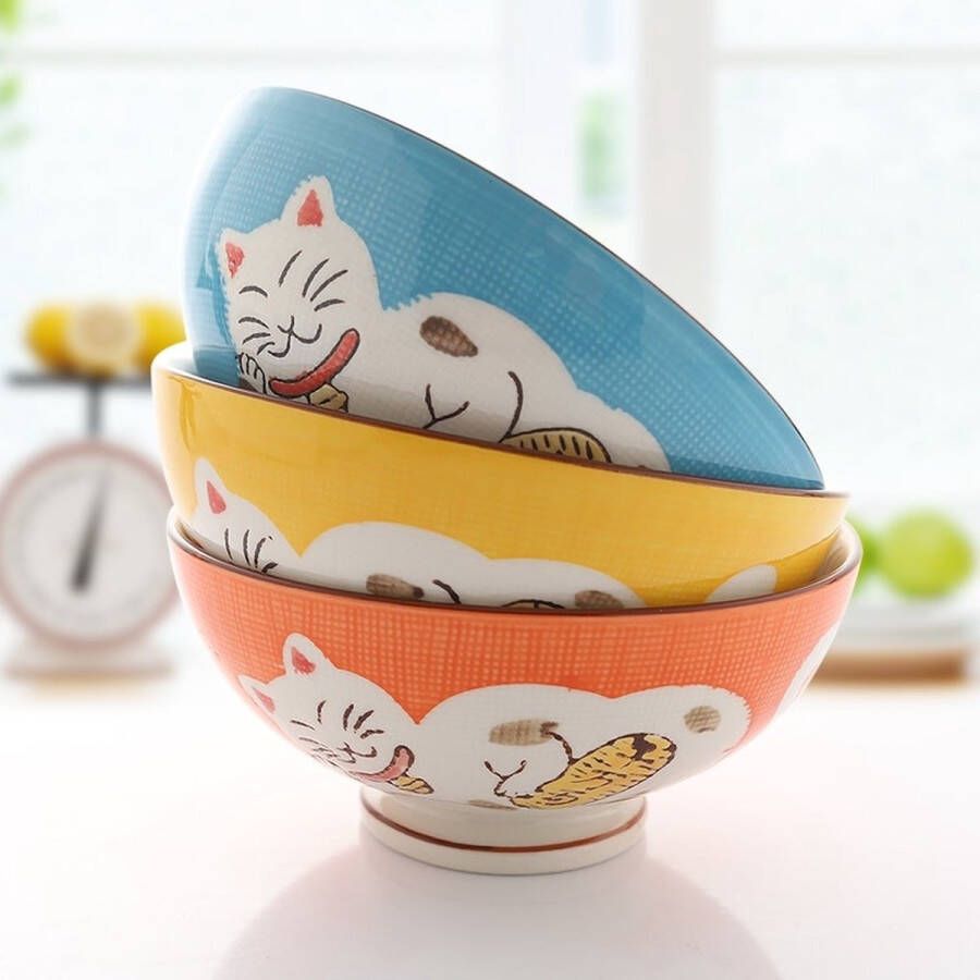 Fine Asianliving Japans Servies Lucky Cat Kom Smal Geel 12.5cm