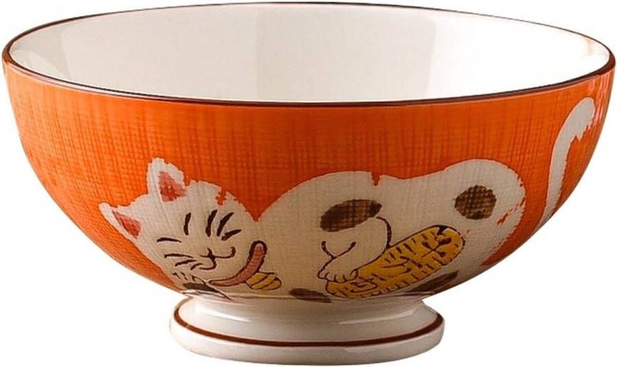Fine Asianliving Japans Servies Lucky Cat Rijstkom Oranje 11cm
