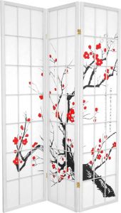 Fine Asianliving Japanse Kamerscherm B135xH180cm 3 Panelen Shoji Rijstpapier Wit Sakura