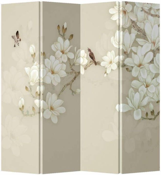 Fine Asianliving Kamerscherm Scheidingswand B160xH180cm 4 Panelen Beige Bloesem