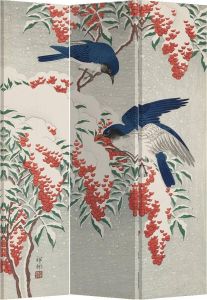 Fine Asianliving Kamerscherm Scheidingswand B120xH180cm 3 Panelen Japanese Blue Birds Berries