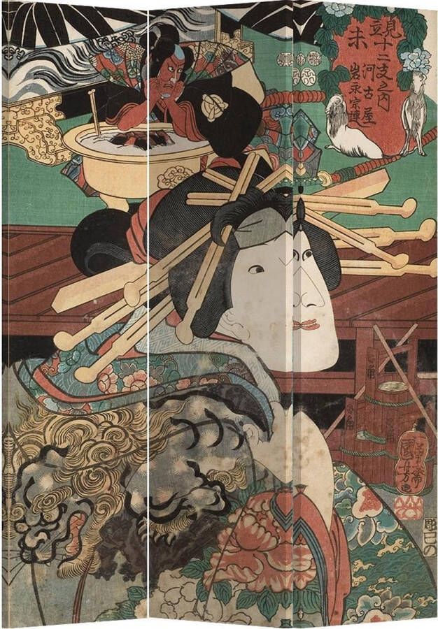 Fine Asianliving Kamerscherm Scheidingswand B120xH180cm 3 Panelen Japanse Mythe