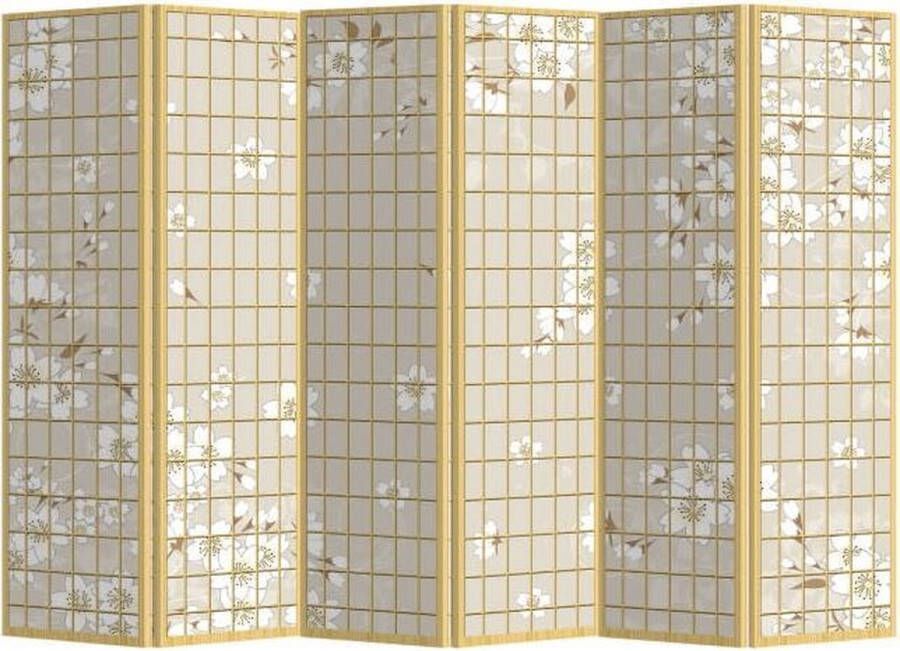Fine Asianliving Kamerscherm Scheidingswand B240xH180cm 6 Panelen Bloemetjes Naturel
