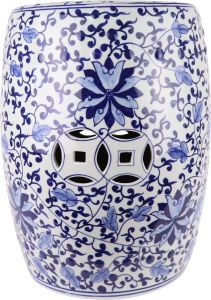 Fine Asianliving Keramische Kruk Blauw Wit Lotus Handgeschilderd D33xH44cm Keramiek Bijzettafel Porselein Stoel Tuinkruk