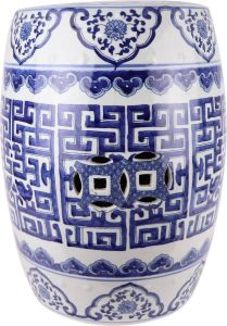 Fine Asianliving Keramische Kruk Blauw Wit Handgeschilderd D35xH47cm Keramiek Bijzettafel Porselein Stoel Tuinkruk