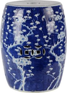 Fine Asianliving Keramische Kruk Blauw Handgeschilderd Bloesems D33xH44cm Chinese Meubels Oosterse Kast