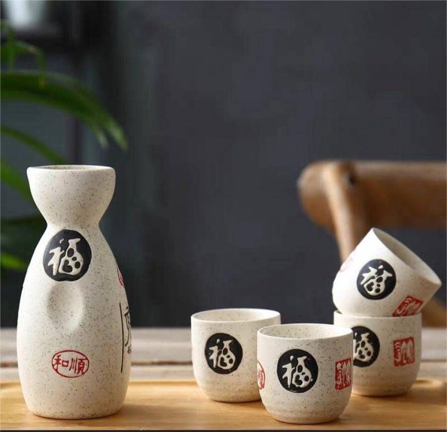 Fine Asianliving Sake Set Giftbox Wit Blessing Handgemaakt Satoshi Set 5 Japanse Sake Set Sake Servies Sakefles Sake kopjes
