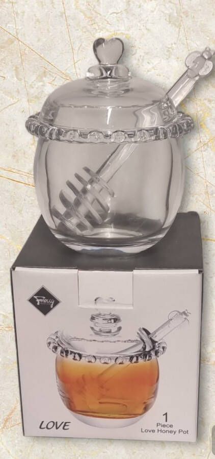 FineccG Glass Glazen honingpot met lepel honingpot honinglepel Keukenbenodigdheden