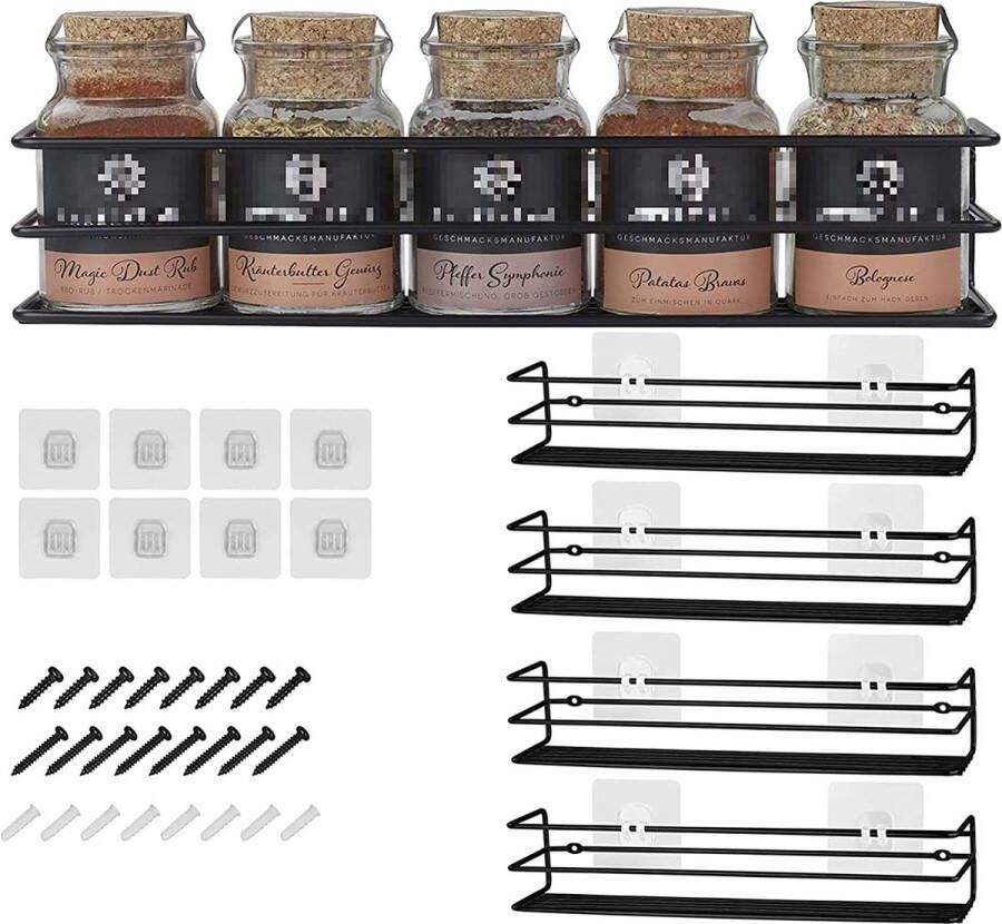 FineLane Set van 4 kan worden bevestigd zonder boren voor specerijen als kastinzet of organizer afmetingen 32 2 x 6 5 x 7 4 cm