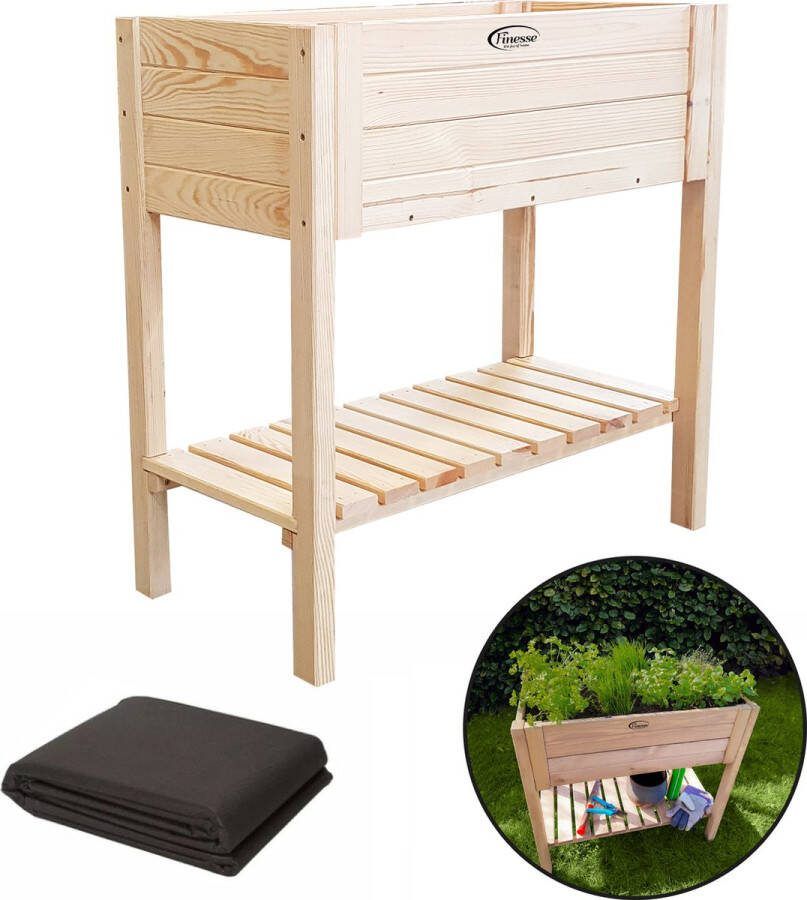 Finesse Luxe kweektafel op poten INCL. WORTELDOEK 80x40x80cm GEIMPREGNEERDE moestuinbak grenenhout Transparante lak