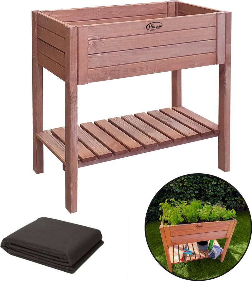 Finesse Luxe kweektafel XL op poten INCL. WORTELDOEK 122x54x79cm Extra grote GEIMPREGNEERDE moestuinbak Deels voorgemonteerd grenenhout Bruin