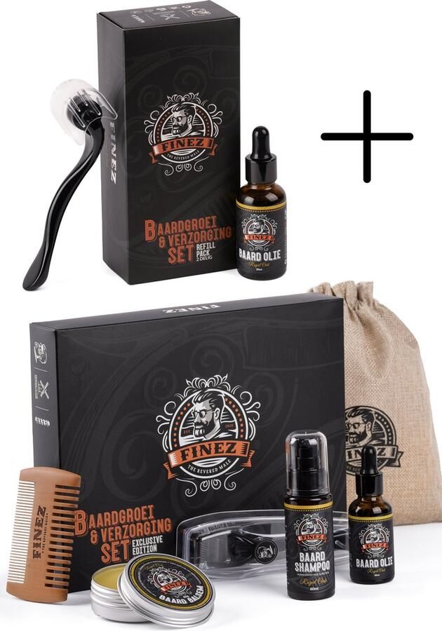 Finez Exclusive Edition Baardgroei Kit + Refill Pack Bundel Baardroller Baardolie