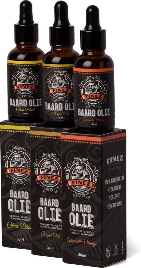 Finez Variety Pack Baardolie Aromatic Orange Royal Oak & Citrus Blend 3-Pack Baardverzorging 3x 30ml