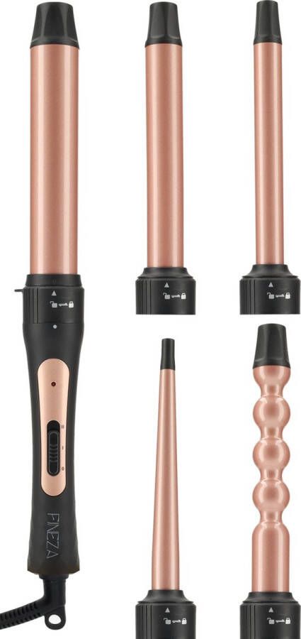 Fineza 5 in 1 Krultang Set met Opzetstukken – Keramisch – 13 tot 32 mm – Rosé Goud Black Friday 2023