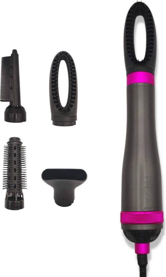 Fineza Föhnborstel Set Krultang Airstyler Föhn Haardroger Multistyler Hairwrap Krultang 5 in 1 Warmteborstel Thermal Brush Krulborstel Zilver Roze