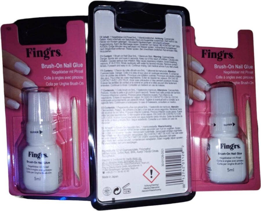 Fing'rs 3 X Brush On Nail Glue Reparatie Lijm 1128 5 ml Nagellijm voor Nepnagels of versterking van gescheurde nagel