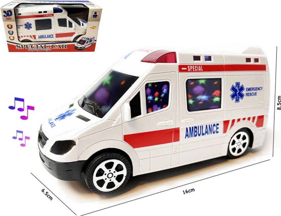 Finito Bazaar Speelgoed Ambulance LED lichtjes en geluidseffecten kan zelf rijden 16CM incl. batterijen