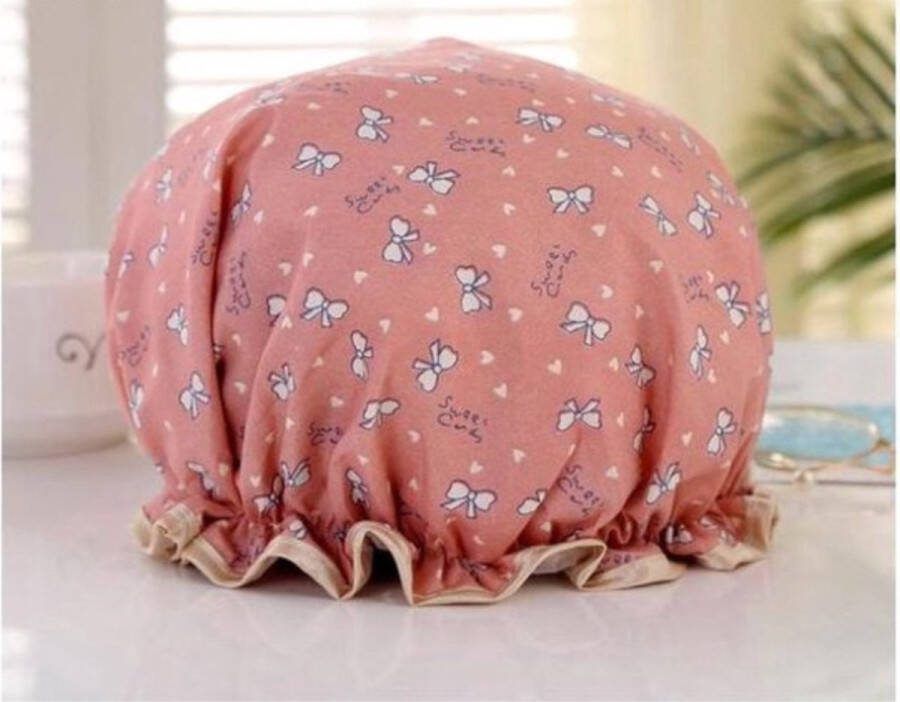 Finnacle 1 Stuks Douchemuts Shower Cap Pink Bow Pastel Roze Waterdicht BadMuts Dubbele Laag Haar Cover Haar Bedekking Vrouwen DoucheCap Badkamer Accessoire