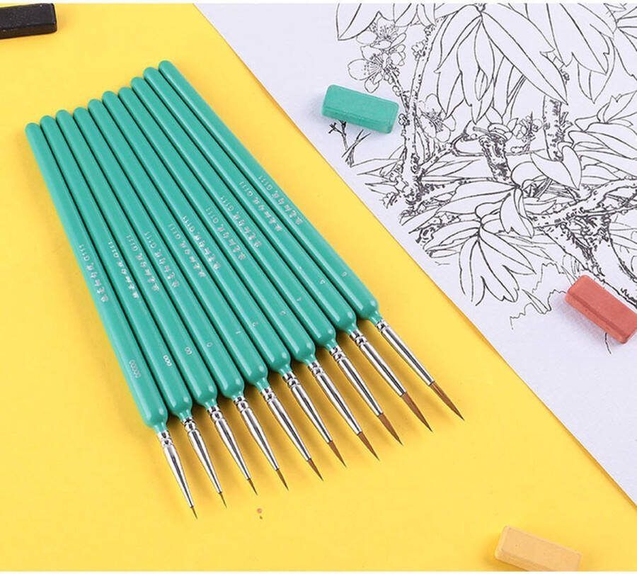 Finnacle 10-delig Penselenset perfect voor verven schilderen en meer! Inclusief dunne penselen voor precisiewerk geschikt voor acryl en olieverf in een opvallende groene kleur
