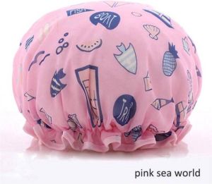 Finnacle Dikke 1Stuks Douchemuts Shower Cap Pink Sea World Waterdicht Badkapselbescherming Dubbele Laag Vrouwen Badkamer Accessoires