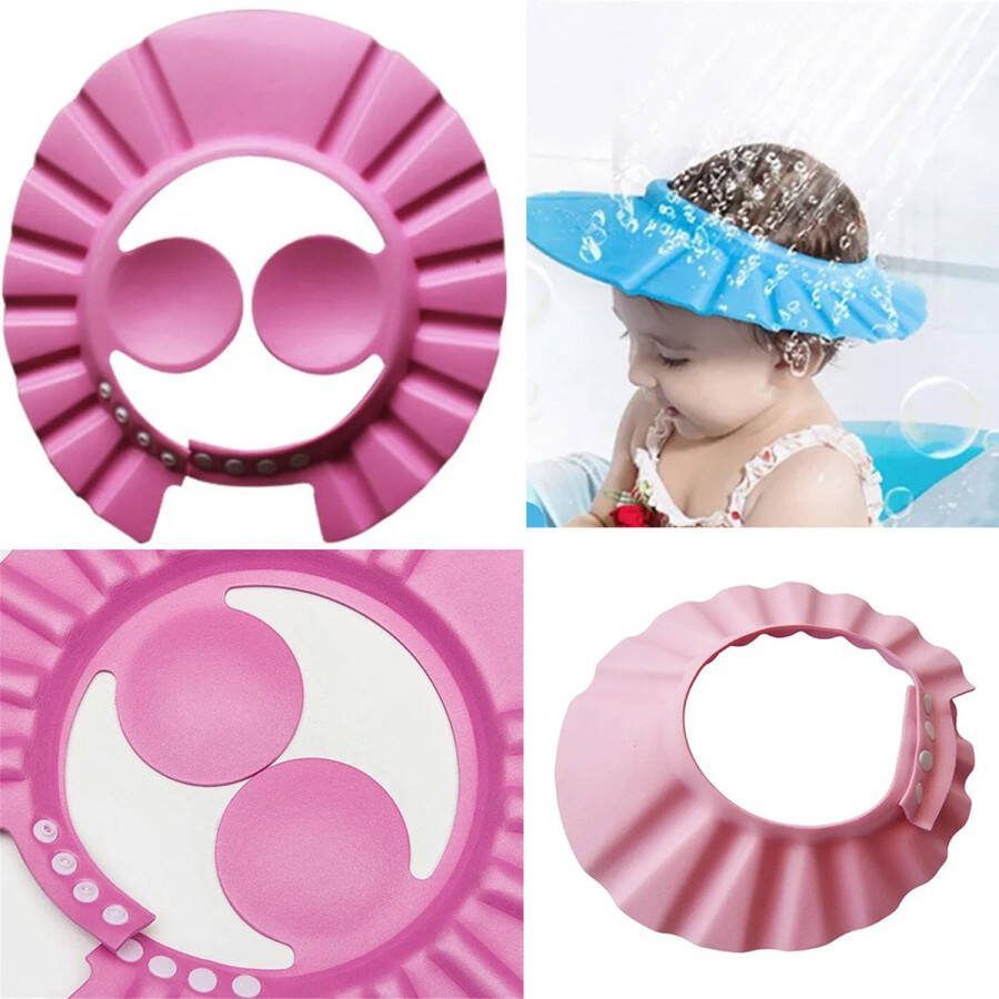 Finnacle Douche Cap voor Kinderen Anti Shampoo Douche Cap Geen shampoo in oogjes Douche schermpje voor baby's Kinder haren wassen Roze Universeel Verstelbaar