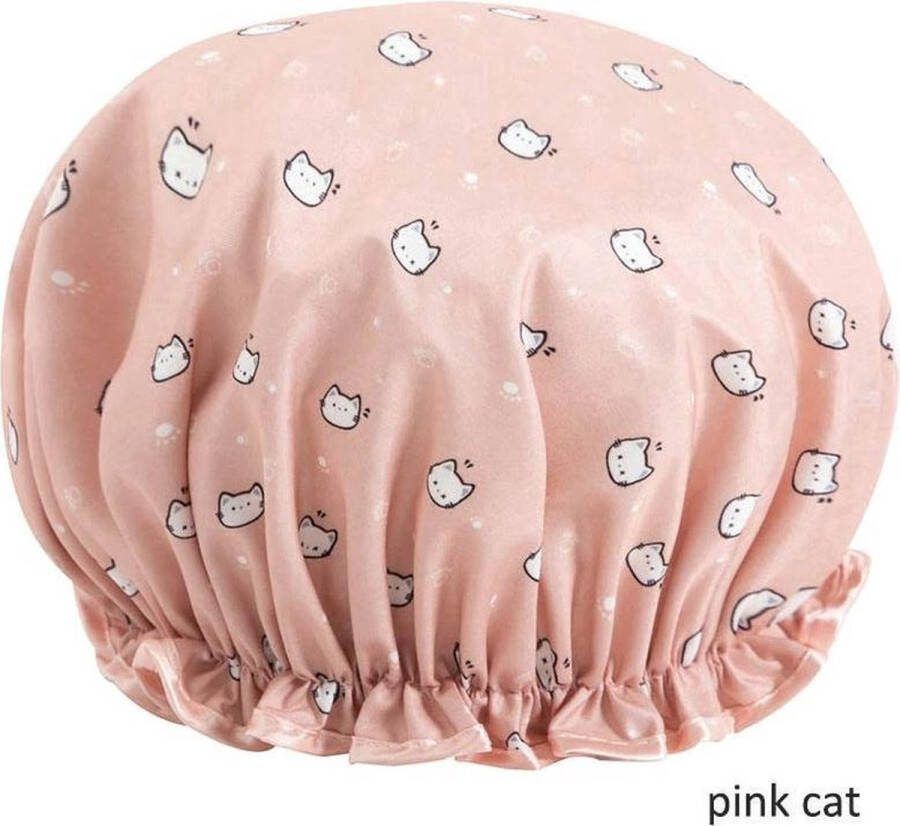 Finnacle Waterdichte Roze Katten Douchemuts Dubbellaagse Haarbedekking Vrouwen Benodigdheden Badkamer Accessoires Dikke Douchemuts met Dubbele Laag Shower Cap Badmuts voor de Douche Haar Cover