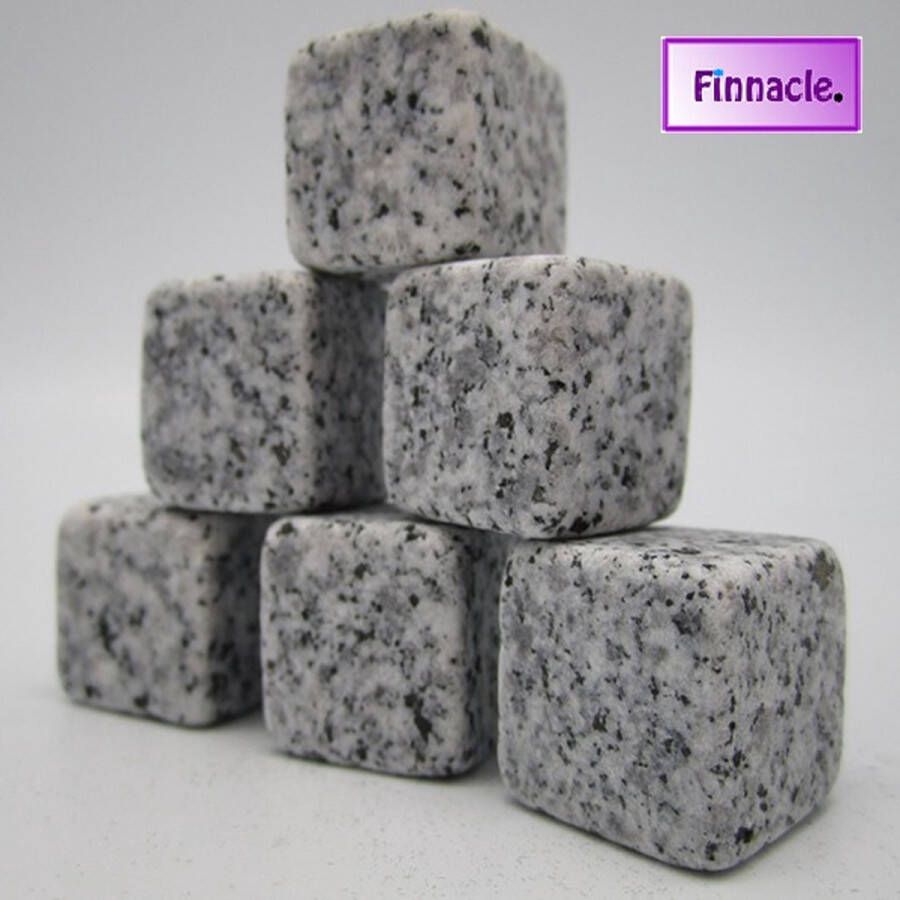Finnacle Whiskey Stones Licht Grijs Natuursteen Whiskey Stenen IJsblokjes Fluwelen Opbergzak (set van 6)