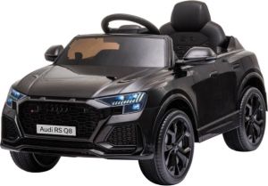 FINOOS Elektische Kinderauto Audi RSQ8 12V accuvoertuig voor kinderen met rubberen banden en leren zitje en afstandbediening Zwart
