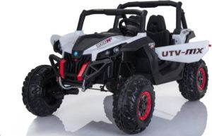 FINOOS UTV-MX 2-Persoons buggy | Elektrische kinderauto | Accu auto kind 24V 4×4 Rubberen banden Leren zitjes en Afstandsbediening (Zwart)