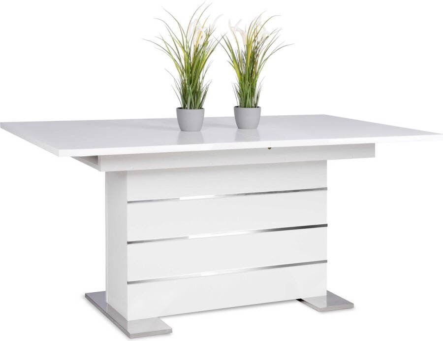 Merkloos Uitschuifbare tafel voor 6-8 personen Rechthoekig Spaanplaat Mantova Wit en aluminium L 160- 200 x D90 x H75cm