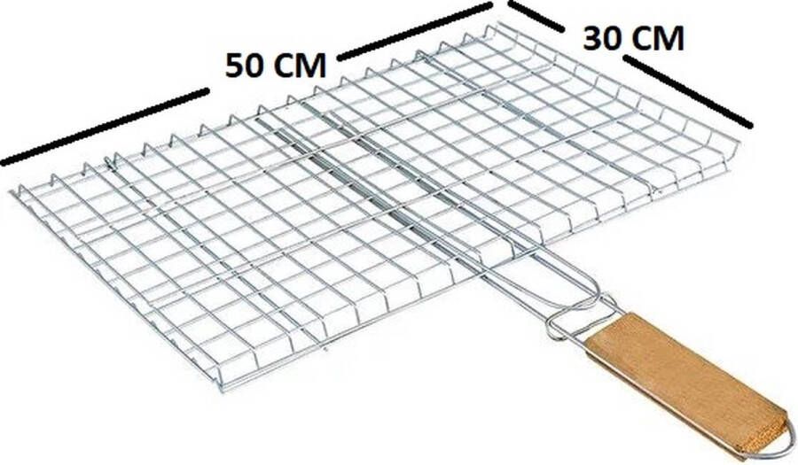 Firat Barbecuerooster Met Houten Handvat 30x50 cm BBQ Klemrooster Hamburgergrill Geschikt Voor 12 Hamburgers BBQ Izgara Mangal Izgarasi