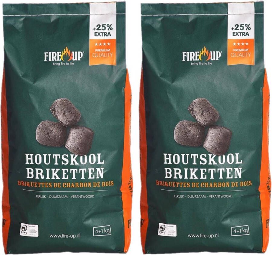 Shoppartners 2x Zakken Fire-up Houtskool Briketten 5 Kilo Briketten