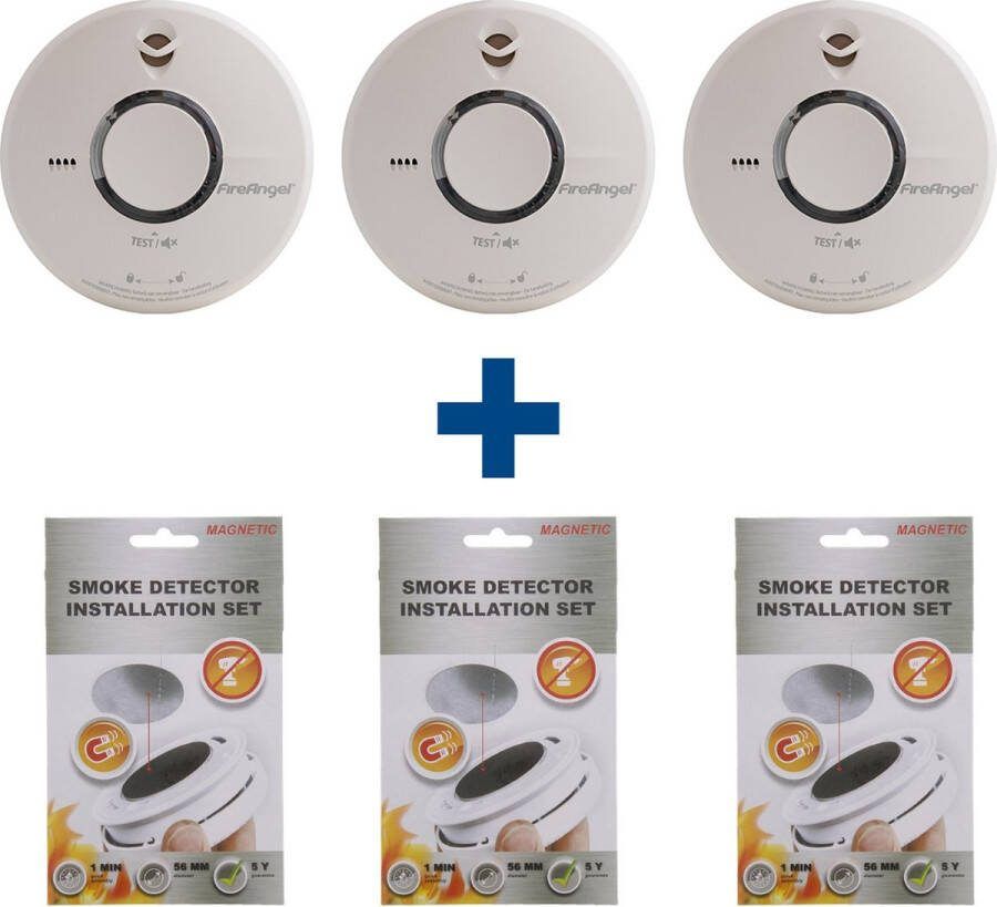 FireAngel Rookmelder ST 620 3 pack 10 jaar accu Magnetische montagesets Geen gaten boren