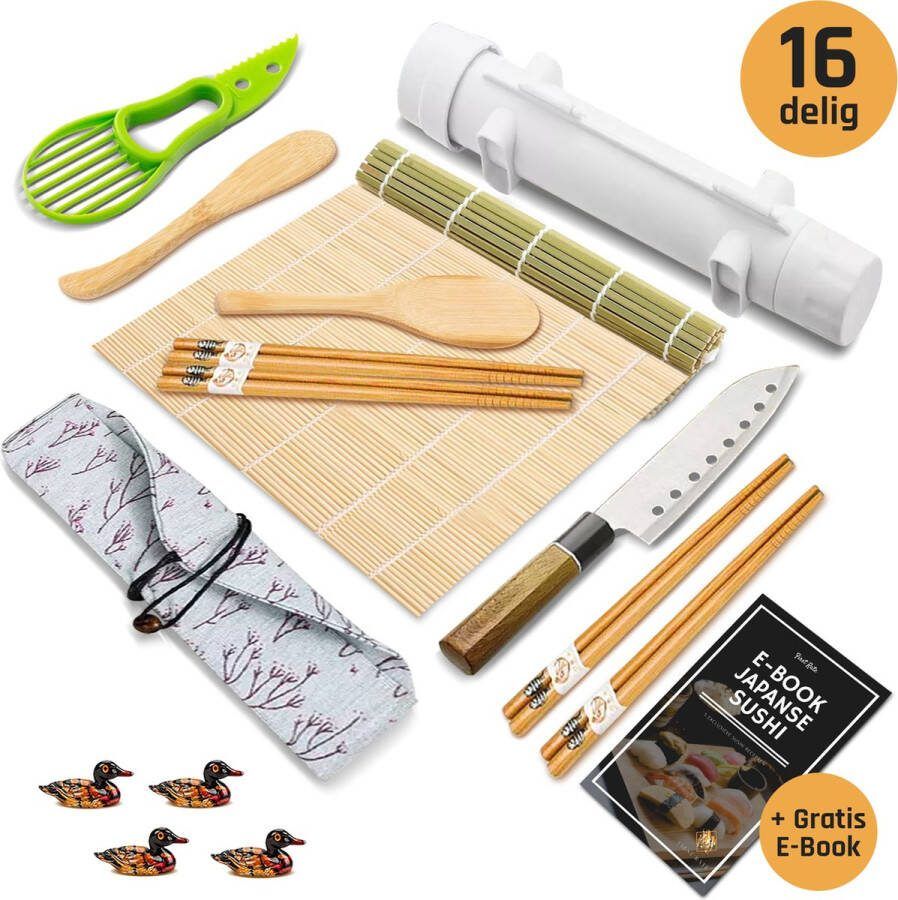 First Rate 16-Delige Sushi Set – XXL Sushi Set Met Bazooka – Snel En Makkelijk Sushi Maken – Sushi Maker – Sushi Kit – Sushi Set – Sushi Maker Set – Sushi Maker Bazooka – Sushi Roller – Sushi Rol Maker – XXL Sushi Set – Inclusief E-Book – Duurzaam