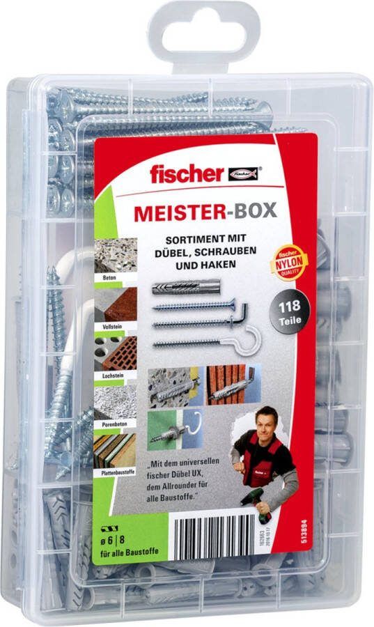 Fischer 513894 meister-box met UX-R-pluggen schroeven ronde en winkelhaken 118 onderdelen