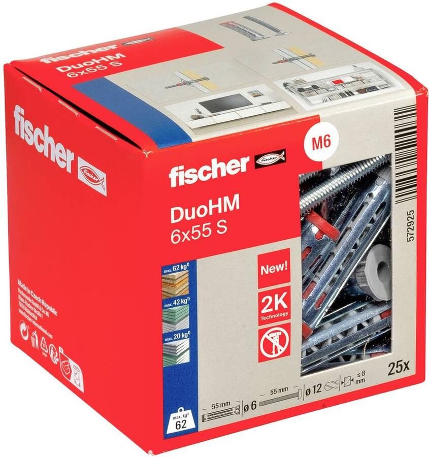 Fischer DuoHM 6x55 S PH TX Hollewandplug 55 mm 572925 25 stuk(s)