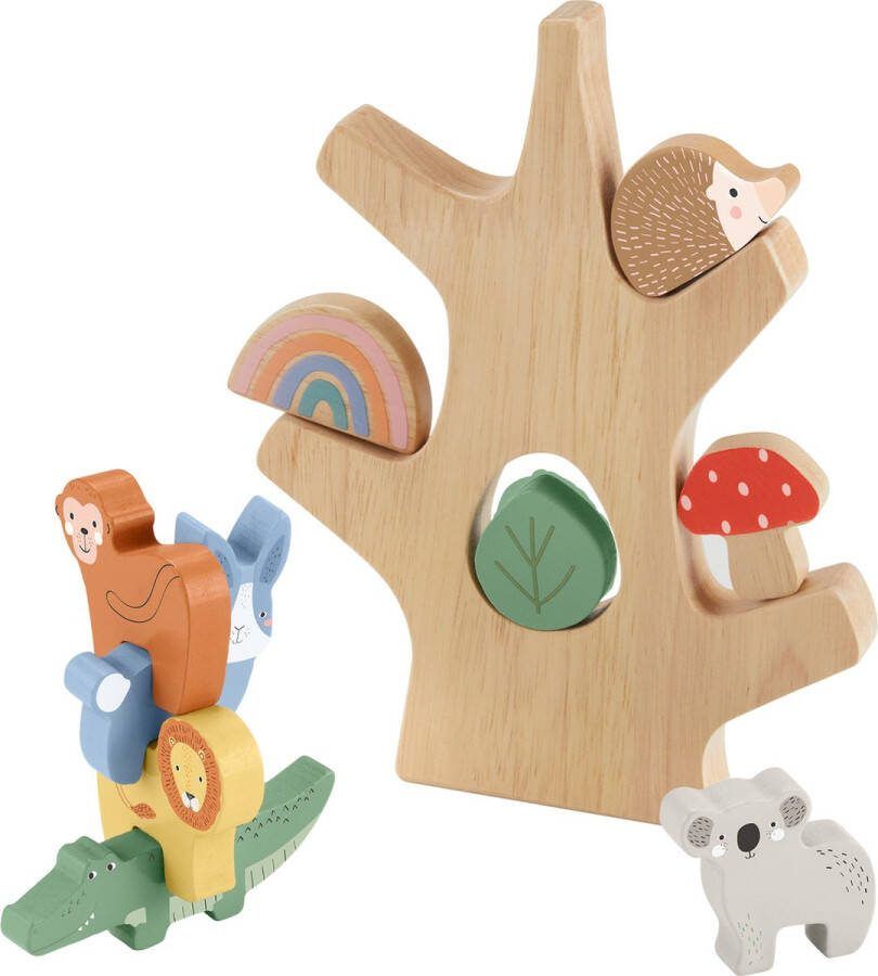 Fisher-Price Houten balansboom stapelspeelgoed voor peuters 10 onderdelen