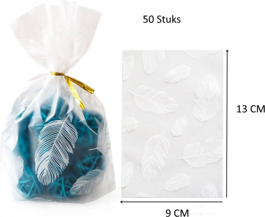 FISKA 50 x KLEINE!! Uitdeelzakjes Wit Veer Uitdeelcadeau Transparante Zakjes Plastic Zakjes Traktatie Zakjes Snoepzakjes