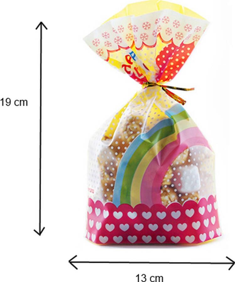 FISKA 50x transparante zakjes 19cm x 13 cm Uitdeelzakjes Snoepzakjes Uitdeelzakjes Kinderfeest zakjes regenboog