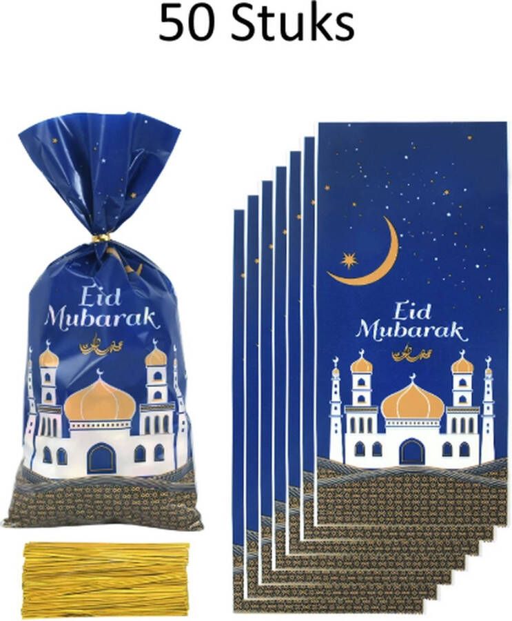 FISKA 50x Zakjes Ramadan Met Sluitstrips Uitdeelzakjes Trakteerzakjes Uitdeelzakjes Ramadan Decoratie Ramadan Decoratie Snoepzakjes Uitdeelzakjes Suikerfeest Ramadan Mubarak Eid Mubarak